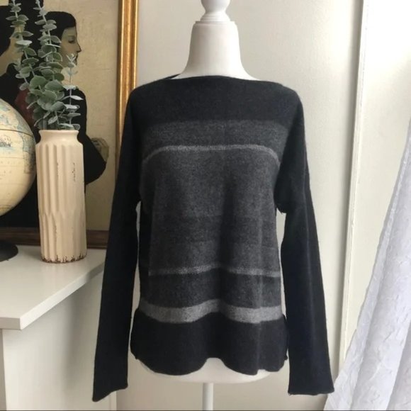 New Vince cashmere wool striped boatneck boxy relaxed fit minimalist sweater - Picture 9 of 15
